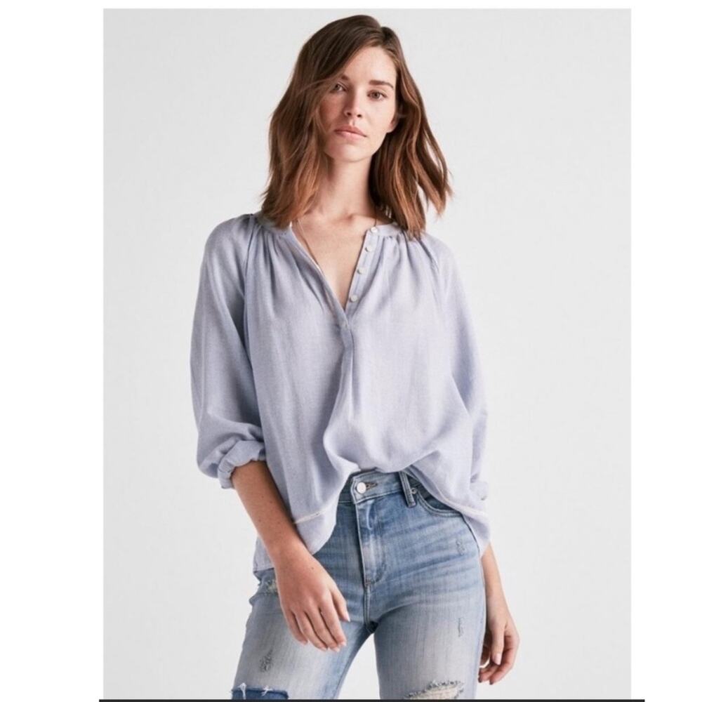 Lucky Brand long sleeve mini striped peasant top